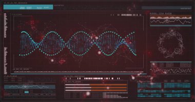 Ekranların üzerinde bilimsel veri işleme resmi. Küresel bilim, bağlantılar, hesaplama ve veri işleme kavramı dijital olarak oluşturulmuş görüntü.