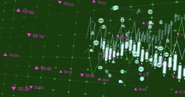 Simgelerle bağlantı ağı üzerinden finansal veri işleme resmi. Küresel finans, iş, bağlantılar, hesaplama ve veri işleme kavramı dijital olarak oluşturuldu.
