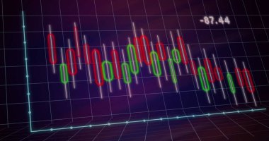 Kareler üzerinde veri işleme ve diyagramlarının resmi. Teknoloji, iş ve dijital arayüz kavramı dijital olarak oluşturulmuş görüntü.