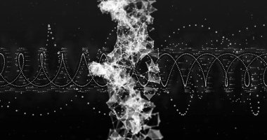 Siyah arkaplan üzerinde bağlantıları olan DNA ipliği ve dijital veri işleme resmi. Küresel bilim, bağlantılar, hesaplama ve veri işleme kavramı dijital olarak oluşturulmuş görüntü.