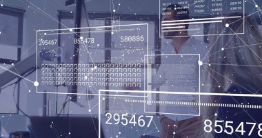 Ofisteki çeşitli iş adamlarıyla ilgili finansal veri işleme resmi. Küresel finans, iş, bağlantılar, hesaplama ve veri işleme kavramı dijital olarak oluşturuldu.