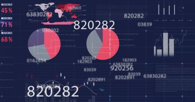 Karanlık arka planda finansal veri işleme resmi. Küresel finans, iş, bağlantılar, hesaplama ve veri işleme kavramı dijital olarak oluşturuldu.