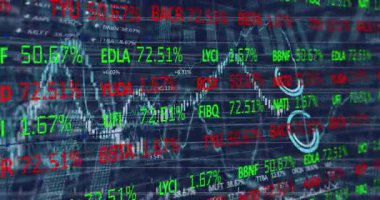 Yüzdeleri ve kalp sembollerini gösteren animasyonlarla borsa verileri dalgalanıyor. Finans, yatırım, ekonomi, ticaret, analitik, iş