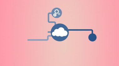 Bağlı aygıtlar ve teknoloji simgeleriyle bulut hesaplama ağının animasyonu. dijital, bağlantı, iletişim, veri paylaşımı, internet, yenilik