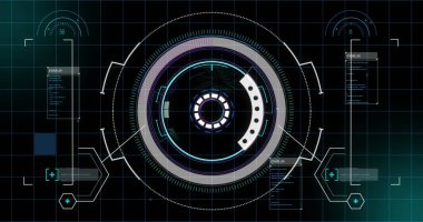 Veri işleme alanındaki tarama görüntüsü. Küresel teknoloji ve dijital arayüz konsepti dijital olarak oluşturuldu.