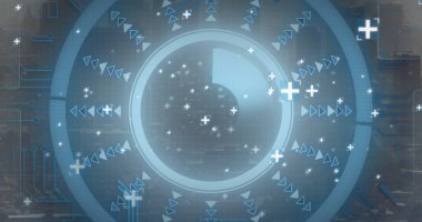 Şehir manzarası üzerinde veri işleme ile tarama kapsamı resmi. Küresel teknoloji, bilgisayar ve dijital arayüz kavramı dijital olarak oluşturulmuş görüntü.