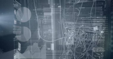 Image of data processing over computer servers. Global connections, computing and data processing concept digitally generated image.