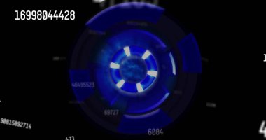 Sayılar ve parlayan bölümlerle mavi dairesel veri görselleştirme görüntüsü. Infographic, digital, technology, futuristic, information