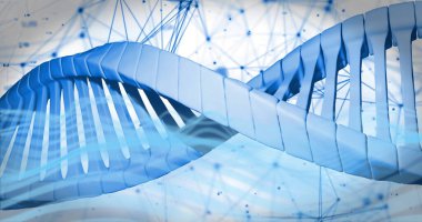 Beyaz arka planda dönen DNA ipliği görüntüsü. Küresel bilim, tıp, bağlantılar, bulut hesaplama ve veri işleme kavramı dijital olarak oluşturuldu.