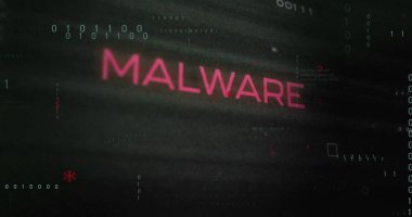 Siyah arkaplanda kötü amaçlı yazılımın, veri işlemenin ve bilgisayar devre kartının resmi. Küresel teknoloji, bilgisayar, çevrimiçi güvenlik ve dijital arayüz kavramı dijital olarak oluşturulmuş görüntü.