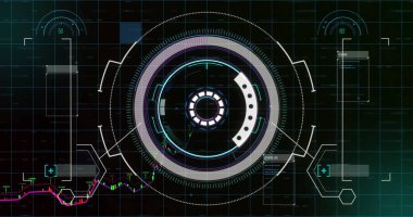 Hız ölçer ve veri işleme alanındaki tarama görüntüsü. Teknoloji ve dijital arayüz kavramı dijital olarak oluşturuldu.