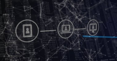 Dijital kod arkaplanı üzerinden bağlantı ve veri işleme ağı. Teknoloji, siber güvenlik, gelecek, arayüz, bilgi, sistem