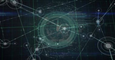 Kapsam, bağlantılar ve dijital veri işleme karanlık arka planda. Küresel finans, iş, bağlantılar, hesaplama ve veri işleme kavramı dijital olarak oluşturuldu.