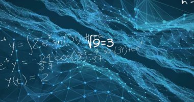 Matematiksel denklemlerin ve siyah arkaplandaki şekillerin resmi. Teknoloji ve dijital arayüz kavramı dijital olarak oluşturuldu.