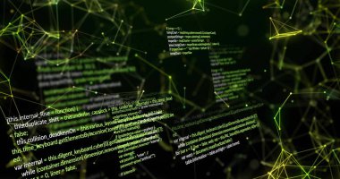 Siyah arkaplan üzerindeki veri işleme ve şekillerin resmi. Teknoloji ve dijital arayüz kavramı dijital olarak oluşturuldu.