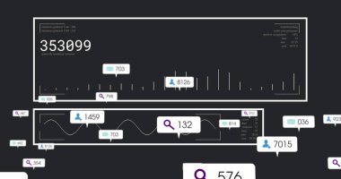 Veri işleme üzerine ortam simgelerinin resmi. Küresel teknoloji, sosyal medya ve dijital arayüz kavramı dijital olarak oluşturulmuş görüntü.