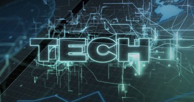 Bağlantı ağı üzerinden teknik metin ve veri işleme resmi. Dijital olarak oluşturulmuş küresel bağlantılar, hesaplama ve veri işleme kavramı.