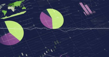 Karanlık arka planda finansal veri işleme resmi. Küresel finans, iş, bağlantılar, hesaplama ve veri işleme kavramı dijital olarak oluşturuldu.