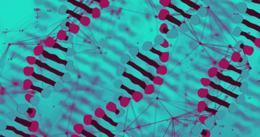 DNA ipliği ve ağ bağlantıları, bilimsel veri işleme görüntüsü. Biyoteknoloji, genetik, biyoenformatik, moleküler, araştırma, görselleştirme
