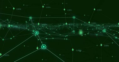 Bağlantı ağı üzerinden veri işleme resmi. Küresel finans, iş, bağlantılar, hesaplama ve veri işleme kavramı dijital olarak oluşturuldu.