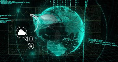 Bağlantı ağının resmi, dünya çapında ikili kodlama veri işlemesi. Dijital olarak oluşturulmuş küresel bağlantılar, hesaplama ve veri işleme kavramı.