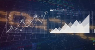 Koyu arkaplanda dijital veri işleme ve zinciri görüntüsü. Dijital olarak oluşturulmuş küresel bağlantılar, hesaplama ve veri işleme kavramı.
