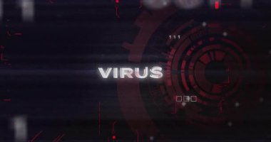 İkili kod ve kırmızı dairesel desenli dijital virüs uyarısı animasyonu. Siber güvenlik, zararlı yazılım, bilgisayar, hackleme, alarm, teknoloji