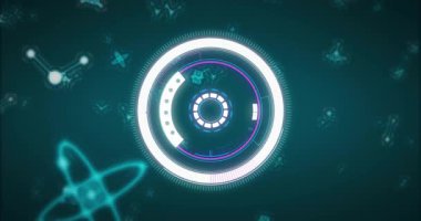 Okuldaki parlayan dairesel elementlerle gelecekteki dijital arayüzün animasyonu. teknoloji, holografik, yenilik, eğitim, sanal, etkileşimli