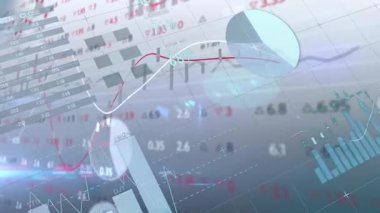 Küresel harita ve veri arkaplanı üzerinde finansal grafikler ve çizelgeler. Finans, ekonomi, analitik, istatistik, iş, görselleştirme