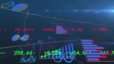 Mavi arkaplandaki grafik ve yüzdelerle finansal veriler ve istatistikler canlandırılıyor. Finans, veri görselleştirme, analitik, büyüme, teknoloji, iş