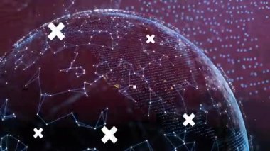 Karanlık arkaplan üzerinde veri noktaları olan dijital yüz siluetinin animasyonu. Teknoloji, fütürist, ağ, yenilik, soyut, siber