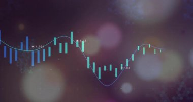 Finansal veri tablosunda parlak çizgiler ve arka plan animasyonunda Bokeh ışıkları. Finans, analiz, büyüme, ekonomi, dijital, fütürist