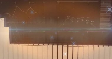 Kahverengi zemin üzerinde animasyon olan parlak finansal veri grafikleri ve grafikleri. Finans, analitik, büyüme, animasyon, iş, yatırım