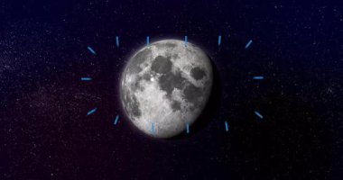 Karanlık gökyüzünde görünen kraterlere ve yıldızlara sahip bir ay. Uzay, astronomi, gök, ay, kozmos, keşif