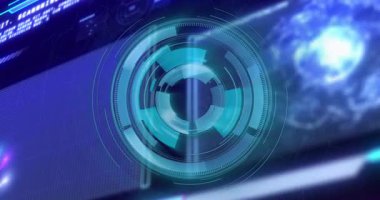 Okul ortamında dairesel desenlerle birlikte gelecekteki dijital arayüzün animasyonu. teknoloji, yenilik, etkileşimli, öğrenme