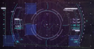 Siyah arkaplan üzerinden tarama ve veri işleme resmi. Küresel finans, iş, bağlantılar, hesaplama ve veri işleme kavramı dijital olarak oluşturuldu.