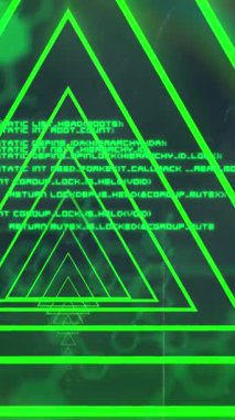 Yeşil neon geometrik şekillerin animasyonu bilimsel veri işleme biçimlerini şekillendirir. soyut, ışık, desen ve hareket kavramı dijital olarak oluşturulmuş video.