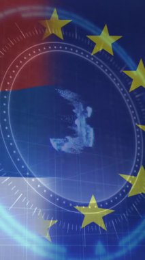 Dürbünün animasyonu ve Sırbistan bayrağı üzerinde Uah sembolü. Ukrayna krizi ve uluslararası politika kavramı dijital olarak oluşturuldu.