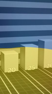 Ukrayna bayrağı üzerinde grafik ve okun animasyonu. Ukrayna krizi, ekonomik kriz ve dijital olarak üretilen uluslararası politika kavramı.