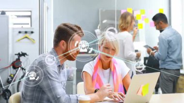 Masada iş birliği, dijital ağ animasyon örtüşen iş adamları. takım çalışması, teknoloji, işbirliği, yenilik, ofis, şirket