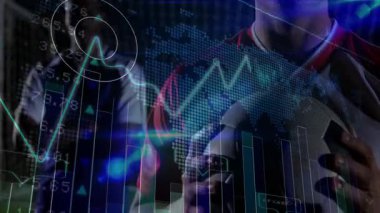 Okul ortamında farklı bireyleri kapsayan finansal veri ve grafiklerin animasyonu. Finans, ekonomi, çeşitlilik, eğitim, analitik, yatırım