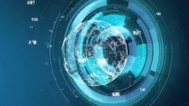 Dönen dünya ve ağ bağlantılarıyla gelecekteki dijital arayüz animasyonu. Teknoloji, yenilik, bağlantı, küresel, sanal