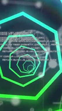 Bilimsel veri işleme üzerine neon geometrik şekillerin animasyonu. soyut, ışık, desen ve hareket kavramı dijital olarak oluşturulmuş video.