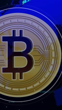 Bitcoin sembolü ove dünya haritasının animasyonu. Ukrayna krizi, güncel ilişkiler, politika ve küresel ekonomi konsepti dijital olarak oluşturulmuş video.