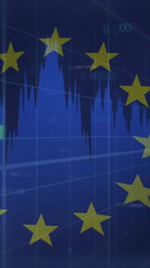 eu bayrağı üzerinde veri işleme animasyonu. küresel iş, finans, bağlantılar ve dijital arayüz konsepti dijital olarak oluşturulmuş video.