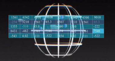 Sayısal veri ve dijital arayüz elementleriyle parlayan dünyanın animasyonu. Gelecek, teknoloji, yenilik, analitik, bağlantı, küresel