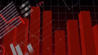 Arka planda animasyon ve dünya haritası olan finansal tablolar ve grafikler. Maliye, ekonomi, analitik, küresel, istatistik, veri