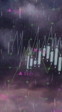 Bulutların üzerinde veri işleme animasyonu. küresel iş, finans, bağlantılar ve dijital arayüz konsepti dijital olarak oluşturulmuş video.