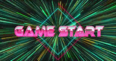 Neon renkleri ve radyal çizgiler dinamik arkaplan üzerinde retro oyunu canlandırıyor. oyun, canlı, 80 'ler, retrofuturistik, atari, dijital