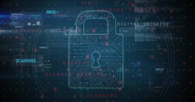 Siber suçlar, dijital güvenlik mesajı ve asma kilit ağı görüntüsü. Ağ, veri, güvenlik, iş ve iletişim, dijital olarak oluşturulmuş görüntü.